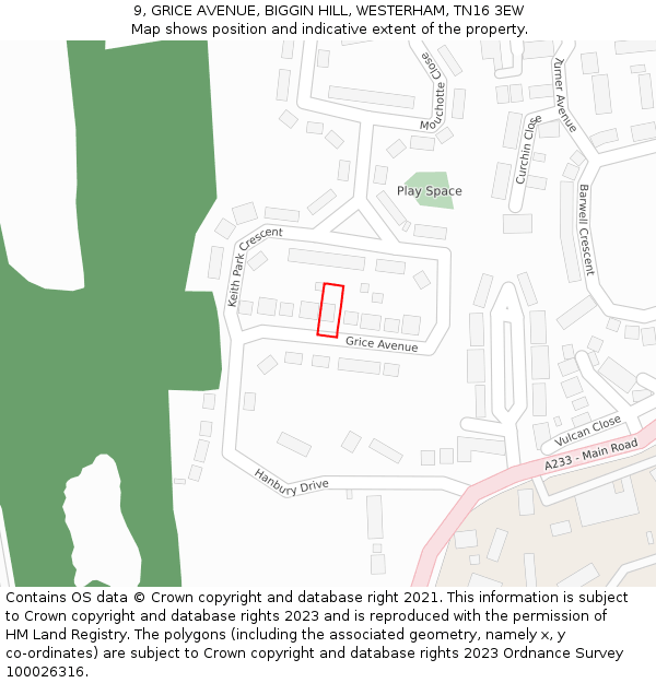 9, GRICE AVENUE, BIGGIN HILL, WESTERHAM, TN16 3EW: Location map and indicative extent of plot