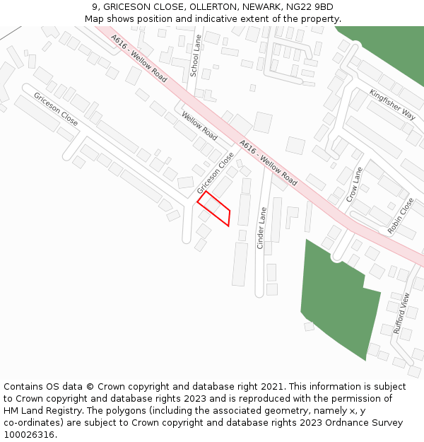 9, GRICESON CLOSE, OLLERTON, NEWARK, NG22 9BD: Location map and indicative extent of plot