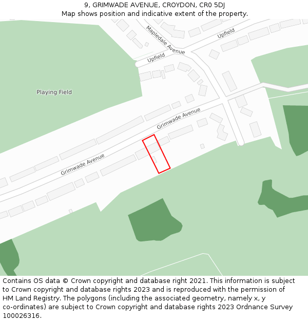 9, GRIMWADE AVENUE, CROYDON, CR0 5DJ: Location map and indicative extent of plot