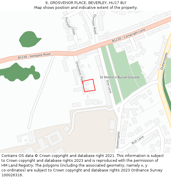 9, GROSVENOR PLACE, BEVERLEY, HU17 8LY: Location map and indicative extent of plot