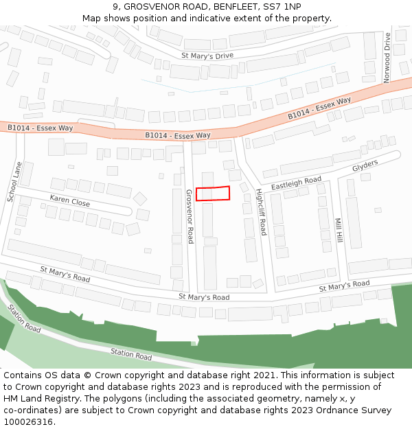 9, GROSVENOR ROAD, BENFLEET, SS7 1NP: Location map and indicative extent of plot