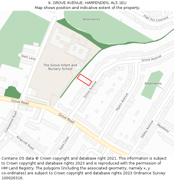 9, GROVE AVENUE, HARPENDEN, AL5 1EU: Location map and indicative extent of plot