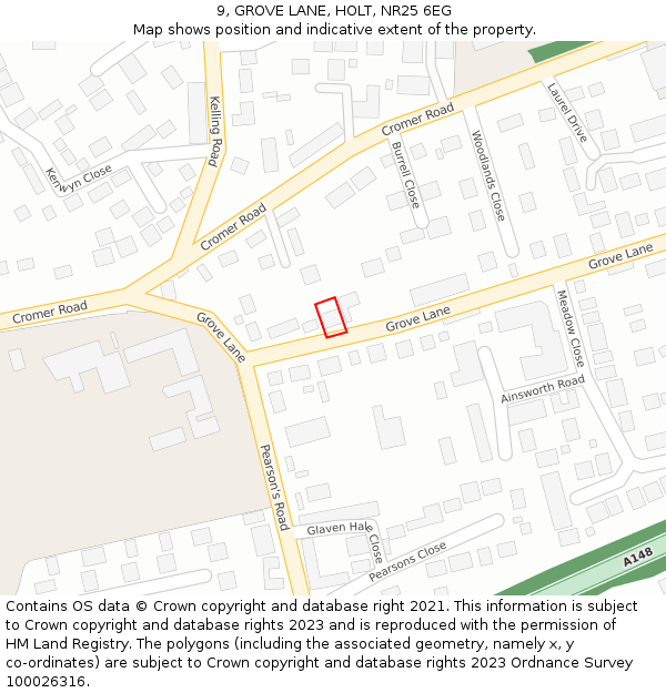 9, GROVE LANE, HOLT, NR25 6EG: Location map and indicative extent of plot