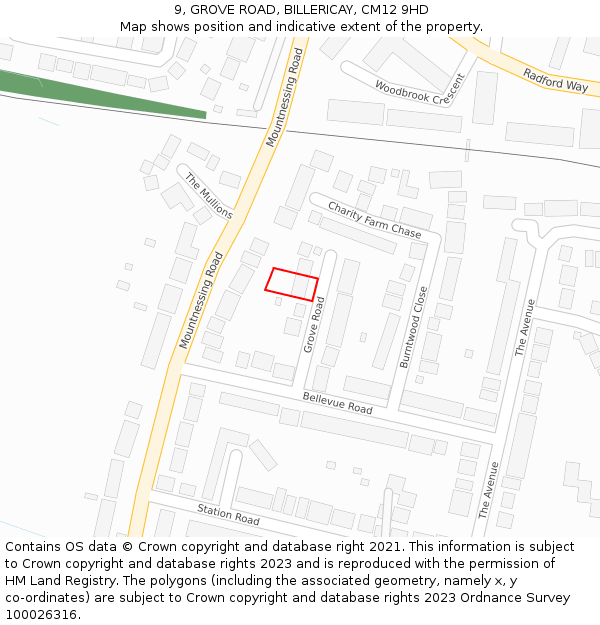 9, GROVE ROAD, BILLERICAY, CM12 9HD: Location map and indicative extent of plot