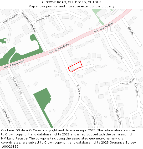 9, GROVE ROAD, GUILDFORD, GU1 2HR: Location map and indicative extent of plot