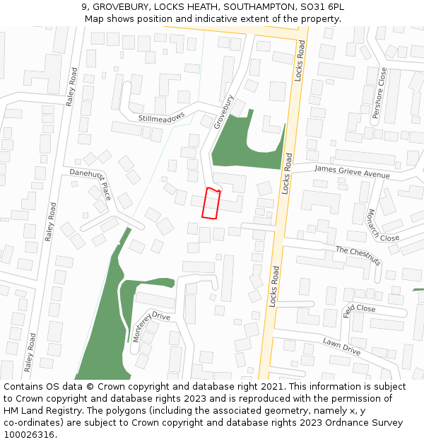 9, GROVEBURY, LOCKS HEATH, SOUTHAMPTON, SO31 6PL: Location map and indicative extent of plot