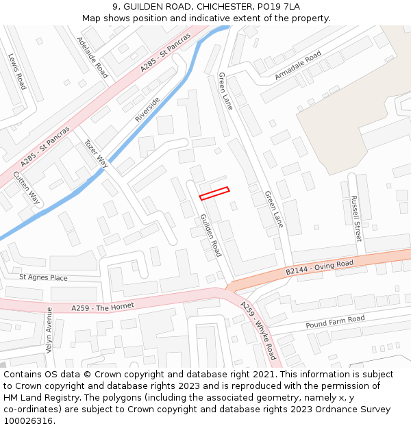 9, GUILDEN ROAD, CHICHESTER, PO19 7LA: Location map and indicative extent of plot