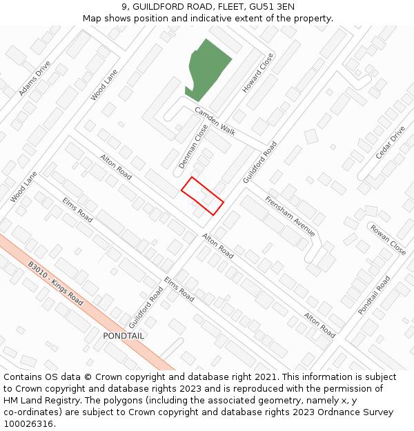9, GUILDFORD ROAD, FLEET, GU51 3EN: Location map and indicative extent of plot