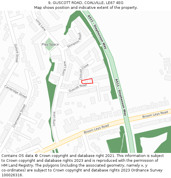 9, GUSCOTT ROAD, COALVILLE, LE67 4EG: Location map and indicative extent of plot