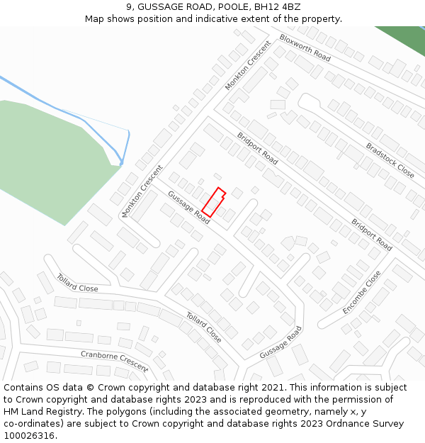 9, GUSSAGE ROAD, POOLE, BH12 4BZ: Location map and indicative extent of plot