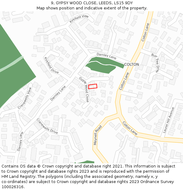 9, GYPSY WOOD CLOSE, LEEDS, LS15 9DY: Location map and indicative extent of plot