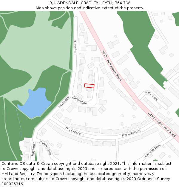 9, HADENDALE, CRADLEY HEATH, B64 7JW: Location map and indicative extent of plot