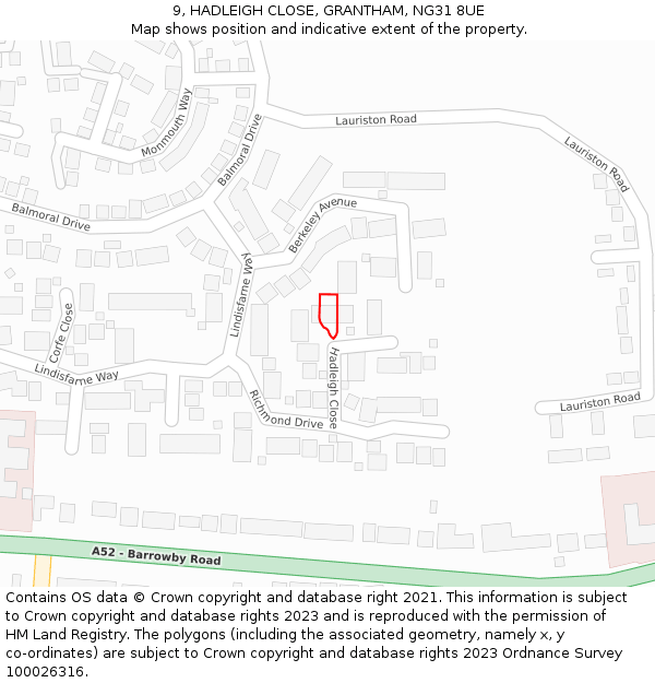 9, HADLEIGH CLOSE, GRANTHAM, NG31 8UE: Location map and indicative extent of plot