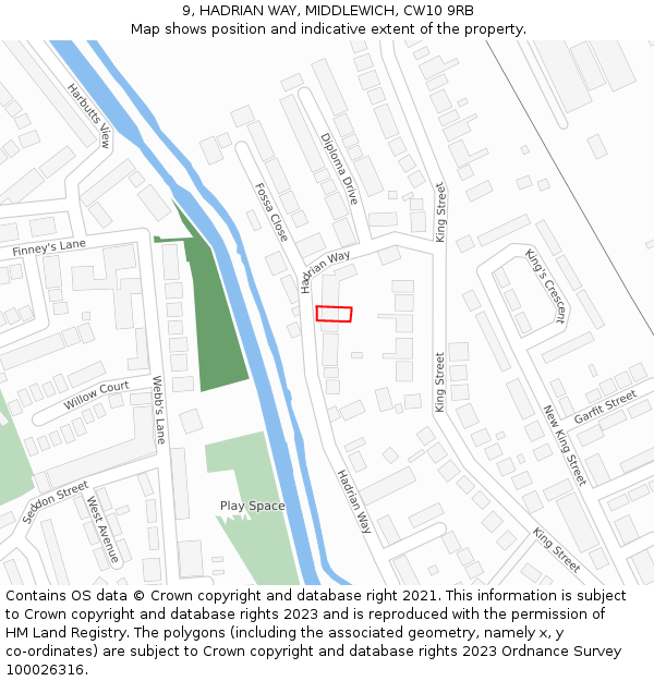 9, HADRIAN WAY, MIDDLEWICH, CW10 9RB: Location map and indicative extent of plot