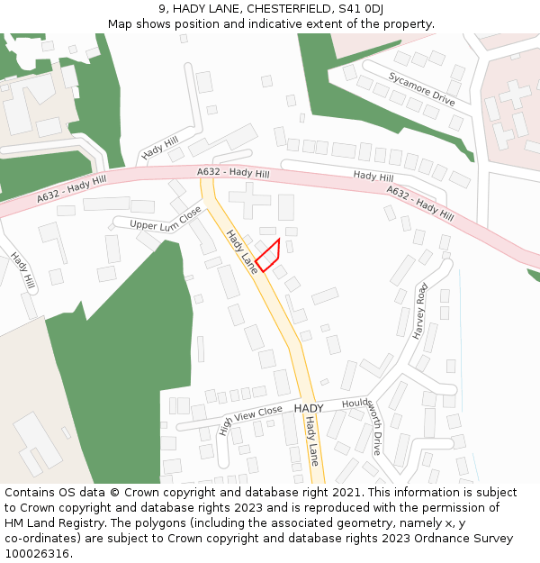 9, HADY LANE, CHESTERFIELD, S41 0DJ: Location map and indicative extent of plot