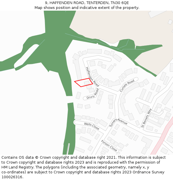 9, HAFFENDEN ROAD, TENTERDEN, TN30 6QE: Location map and indicative extent of plot