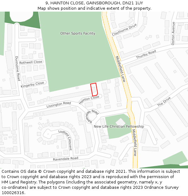 9, HAINTON CLOSE, GAINSBOROUGH, DN21 1UY: Location map and indicative extent of plot