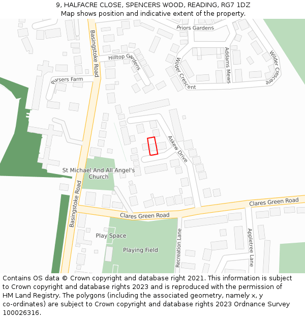 9, HALFACRE CLOSE, SPENCERS WOOD, READING, RG7 1DZ: Location map and indicative extent of plot