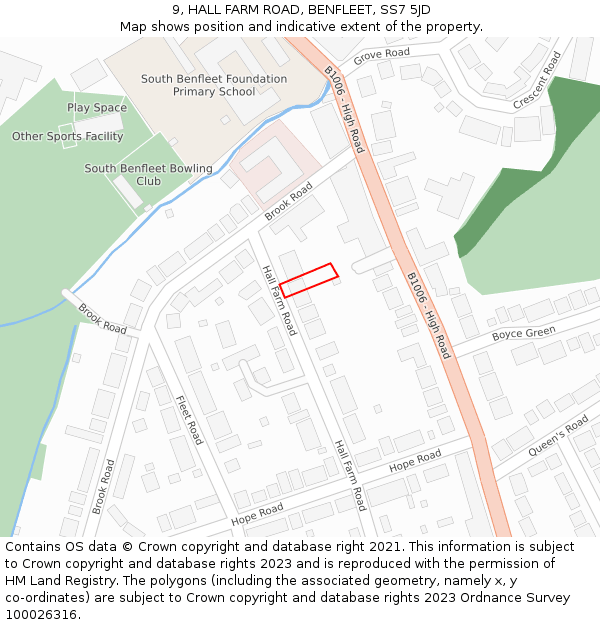 9, HALL FARM ROAD, BENFLEET, SS7 5JD: Location map and indicative extent of plot