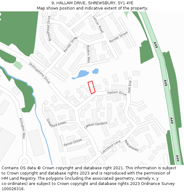 9, HALLAM DRIVE, SHREWSBURY, SY1 4YE: Location map and indicative extent of plot