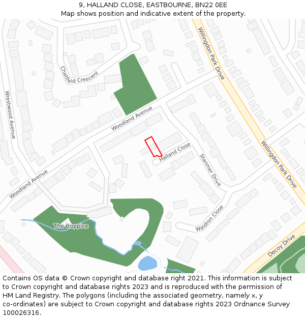 9, HALLAND CLOSE, EASTBOURNE, BN22 0EE: Location map and indicative extent of plot
