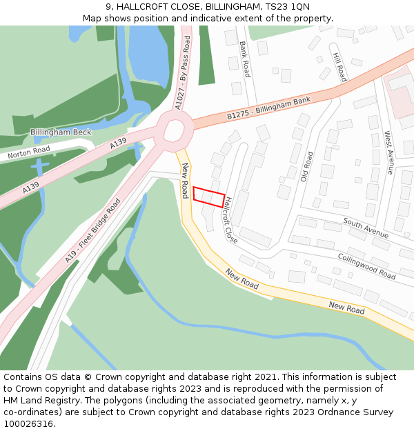 9, HALLCROFT CLOSE, BILLINGHAM, TS23 1QN: Location map and indicative extent of plot