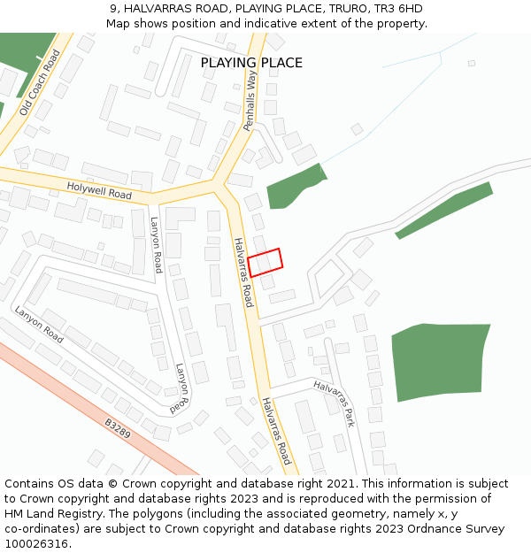 9, HALVARRAS ROAD, PLAYING PLACE, TRURO, TR3 6HD: Location map and indicative extent of plot