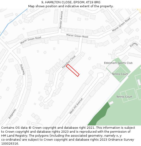 9, HAMILTON CLOSE, EPSOM, KT19 8RG: Location map and indicative extent of plot