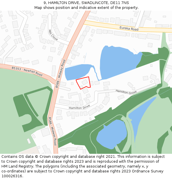 9, HAMILTON DRIVE, SWADLINCOTE, DE11 7NS: Location map and indicative extent of plot