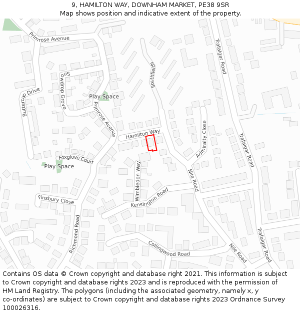 9, HAMILTON WAY, DOWNHAM MARKET, PE38 9SR: Location map and indicative extent of plot