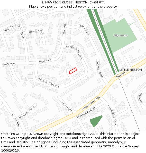 9, HAMPTON CLOSE, NESTON, CH64 0TN: Location map and indicative extent of plot