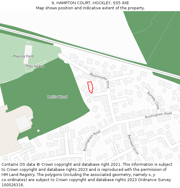 9, HAMPTON COURT, HOCKLEY, SS5 4XE: Location map and indicative extent of plot