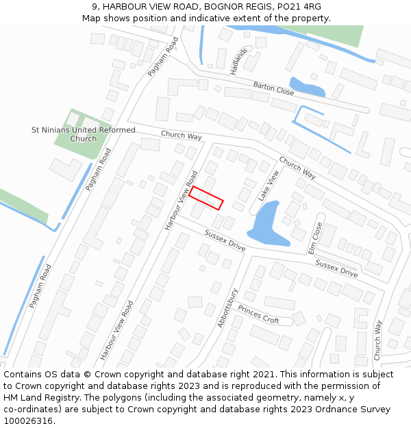 9, HARBOUR VIEW ROAD, BOGNOR REGIS, PO21 4RG: Location map and indicative extent of plot