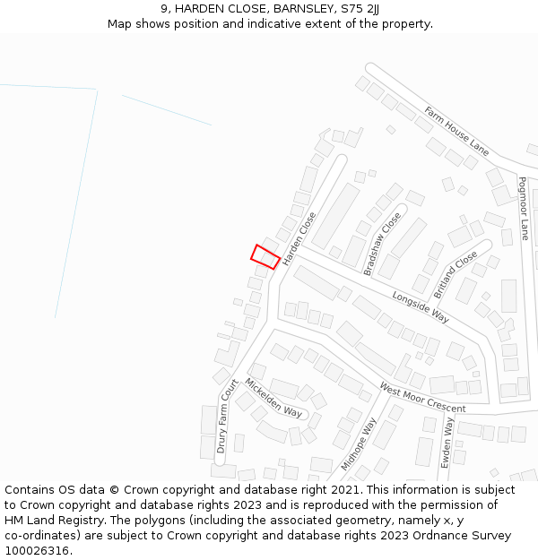 9, HARDEN CLOSE, BARNSLEY, S75 2JJ: Location map and indicative extent of plot