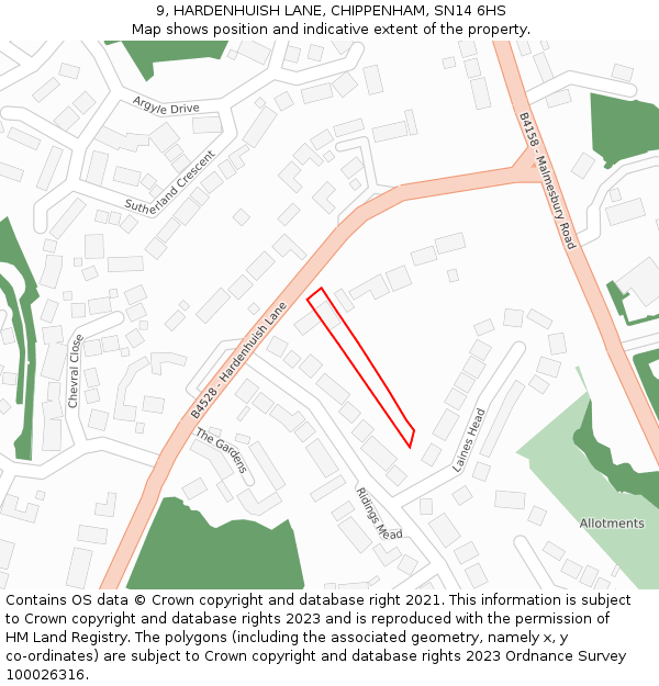 9, HARDENHUISH LANE, CHIPPENHAM, SN14 6HS: Location map and indicative extent of plot