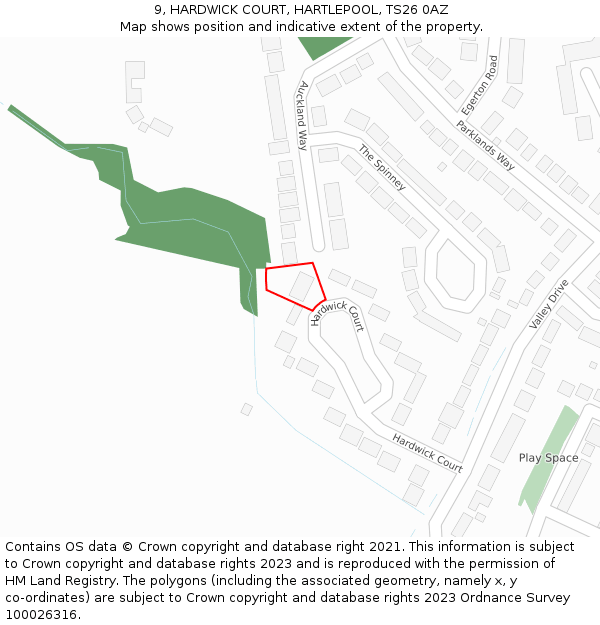 9, HARDWICK COURT, HARTLEPOOL, TS26 0AZ: Location map and indicative extent of plot