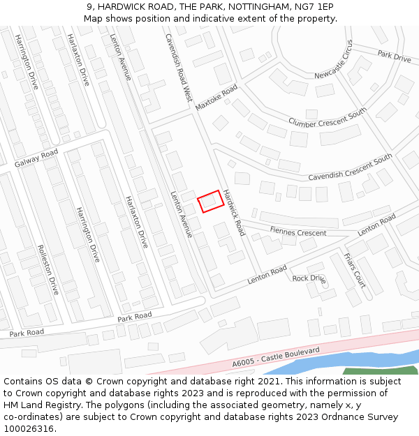 9, HARDWICK ROAD, THE PARK, NOTTINGHAM, NG7 1EP: Location map and indicative extent of plot