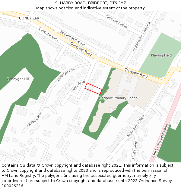 9, HARDY ROAD, BRIDPORT, DT6 3AZ: Location map and indicative extent of plot