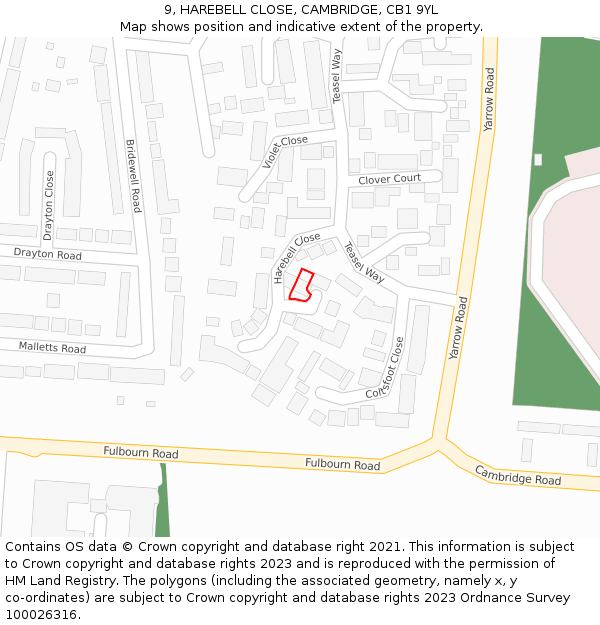 9, HAREBELL CLOSE, CAMBRIDGE, CB1 9YL: Location map and indicative extent of plot