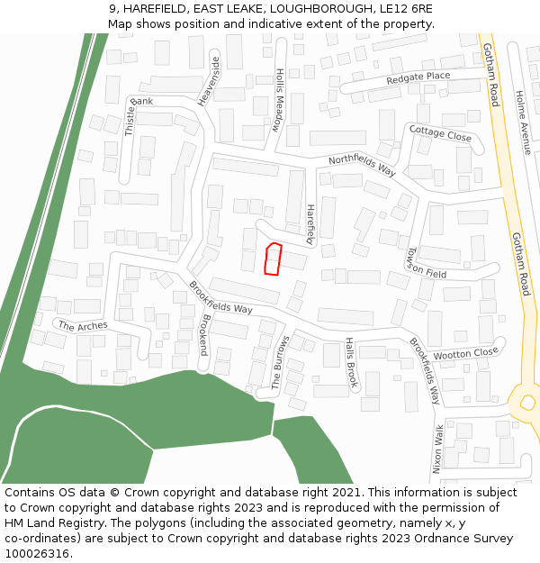 9, HAREFIELD, EAST LEAKE, LOUGHBOROUGH, LE12 6RE: Location map and indicative extent of plot