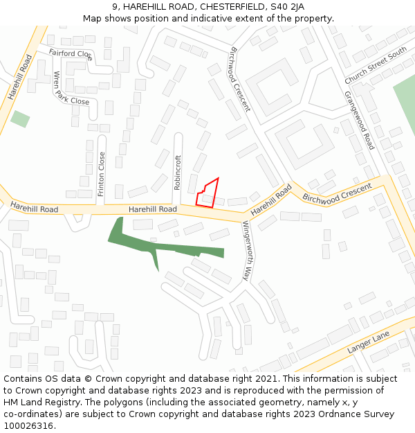 9, HAREHILL ROAD, CHESTERFIELD, S40 2JA: Location map and indicative extent of plot