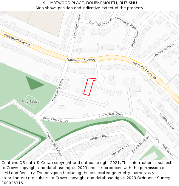 9, HAREWOOD PLACE, BOURNEMOUTH, BH7 6NU: Location map and indicative extent of plot