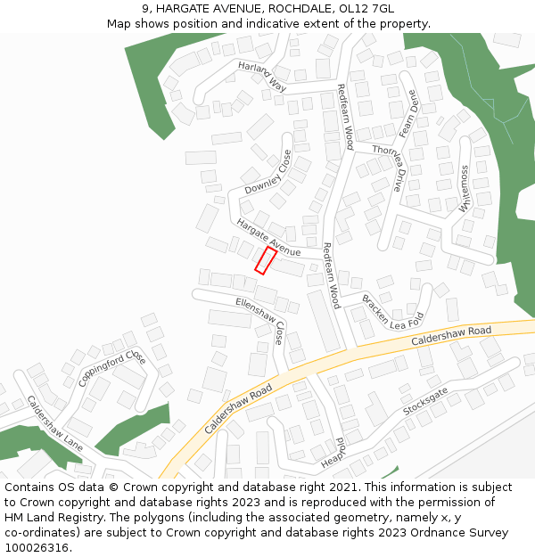 9, HARGATE AVENUE, ROCHDALE, OL12 7GL: Location map and indicative extent of plot