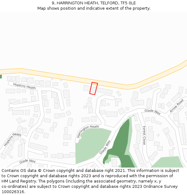 9, HARRINGTON HEATH, TELFORD, TF5 0LE: Location map and indicative extent of plot