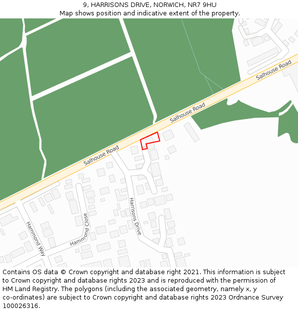 9, HARRISONS DRIVE, NORWICH, NR7 9HU: Location map and indicative extent of plot