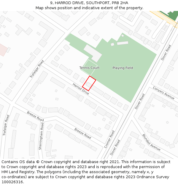 9, HARROD DRIVE, SOUTHPORT, PR8 2HA: Location map and indicative extent of plot