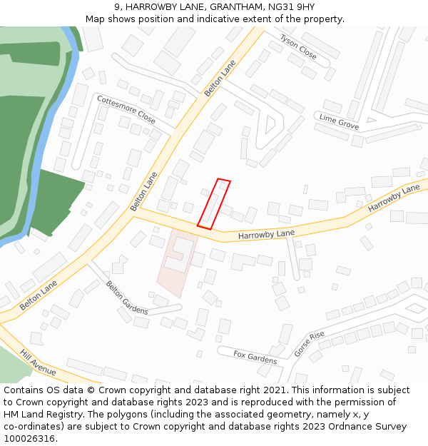 9, HARROWBY LANE, GRANTHAM, NG31 9HY: Location map and indicative extent of plot