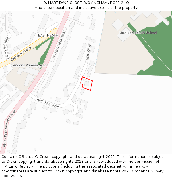 9, HART DYKE CLOSE, WOKINGHAM, RG41 2HQ: Location map and indicative extent of plot