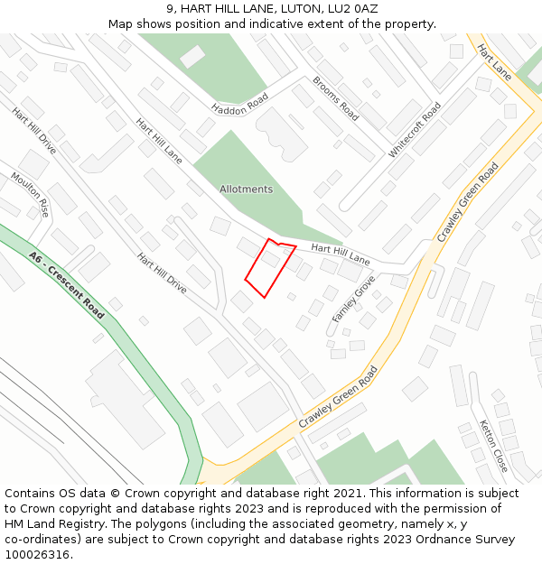9, HART HILL LANE, LUTON, LU2 0AZ: Location map and indicative extent of plot