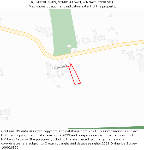 9, HARTBUSHES, STATION TOWN, WINGATE, TS28 5GA: Location map and indicative extent of plot